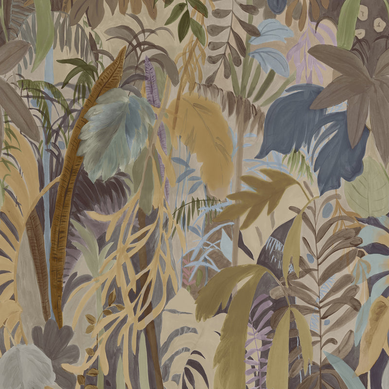 TM15854 Rainforest Mural Neutral on Metallic Islander Wallpaper by Thibaut