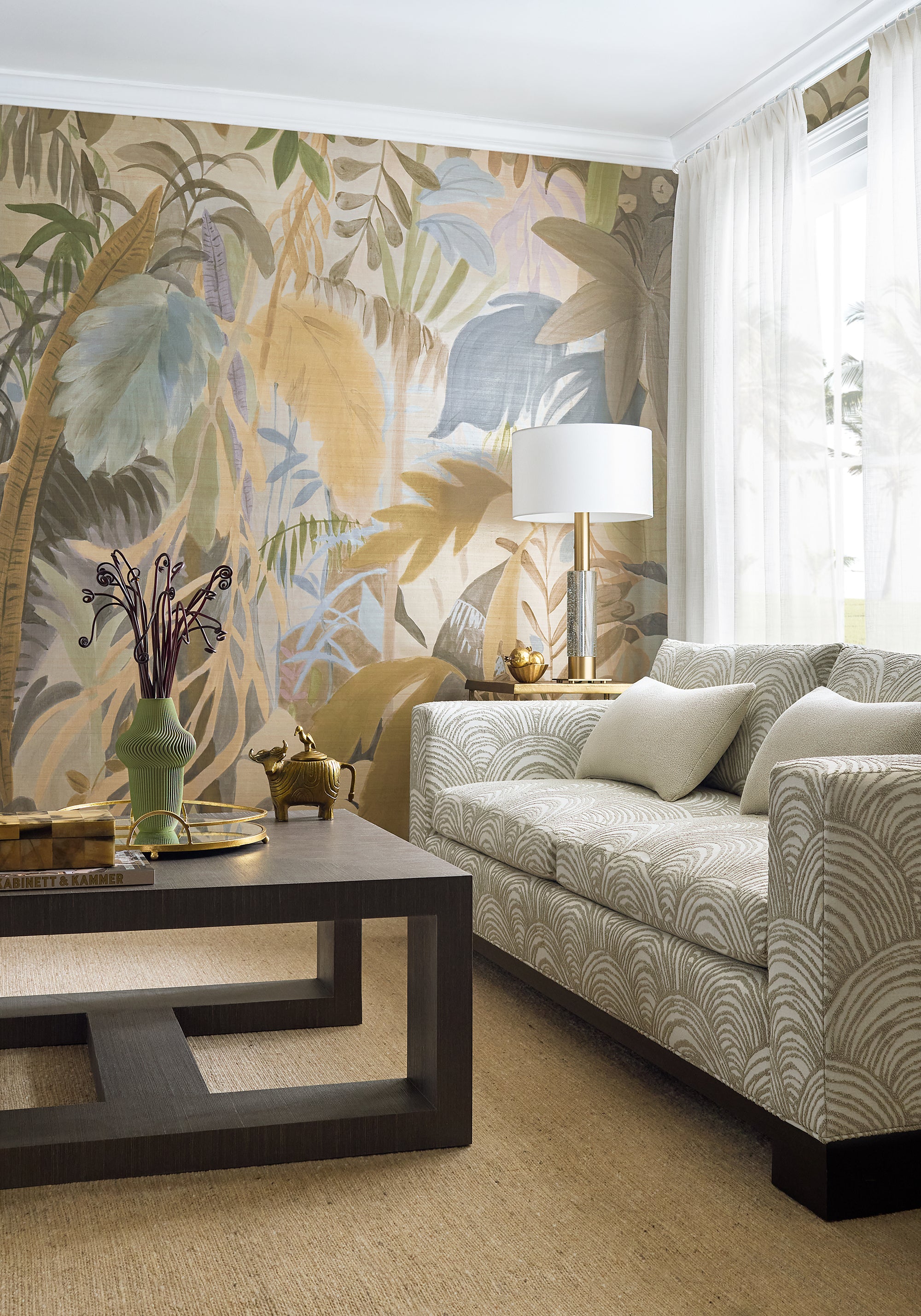 TM15854 Rainforest Mural Neutral on Metallic Islander Wallpaper by Thibaut