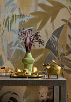 TM15854 Rainforest Mural Neutral on Metallic Islander Wallpaper by Thibaut