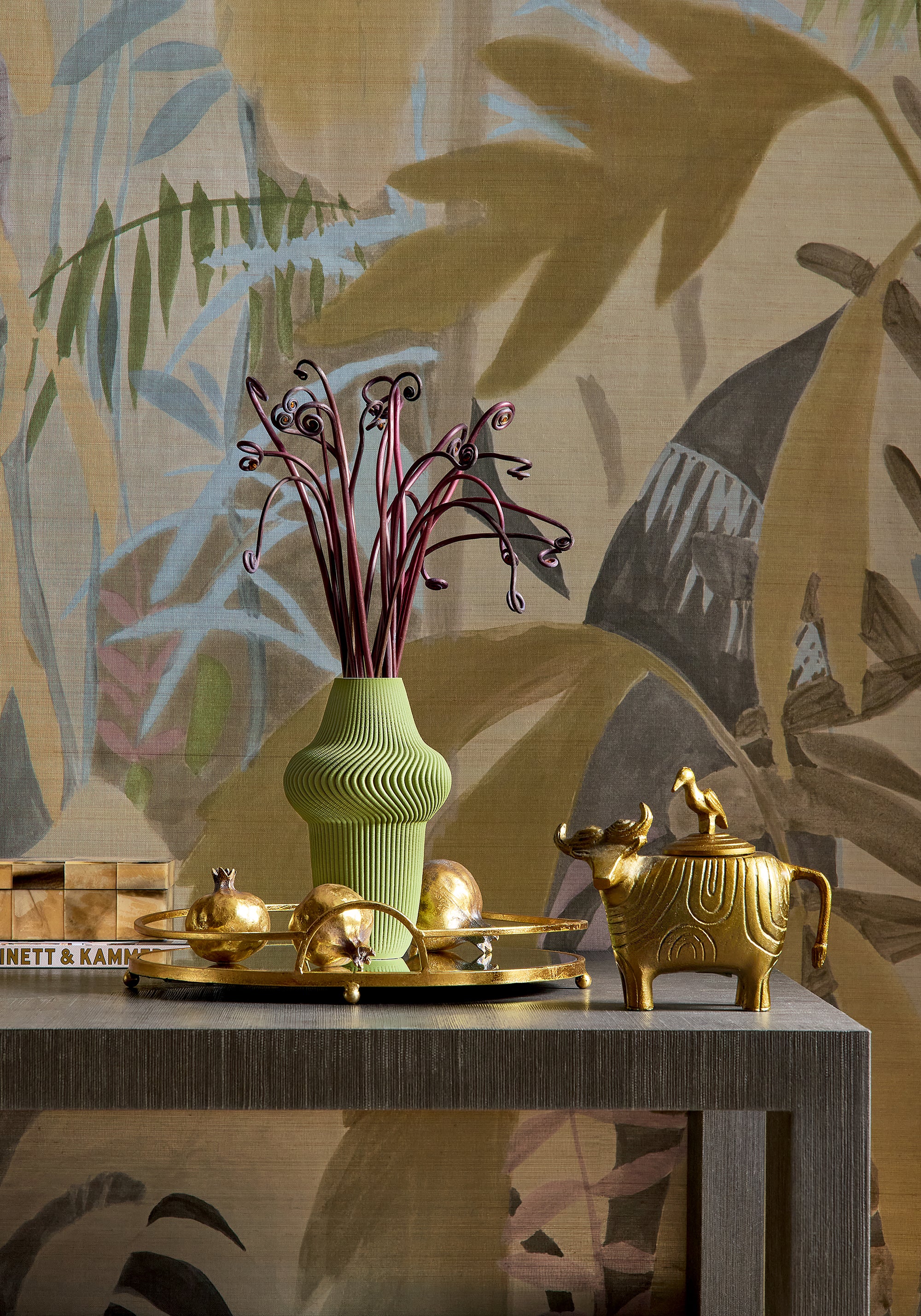 TM15854 Rainforest Mural Neutral on Metallic Islander Wallpaper by Thibaut