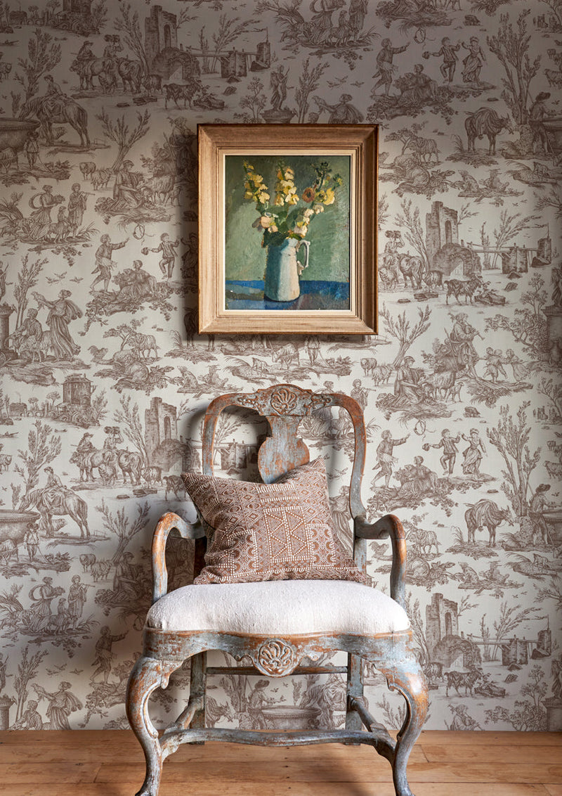 LW 318 607 Toile Baptiste Marron Wallpaper by Lewis & Wood