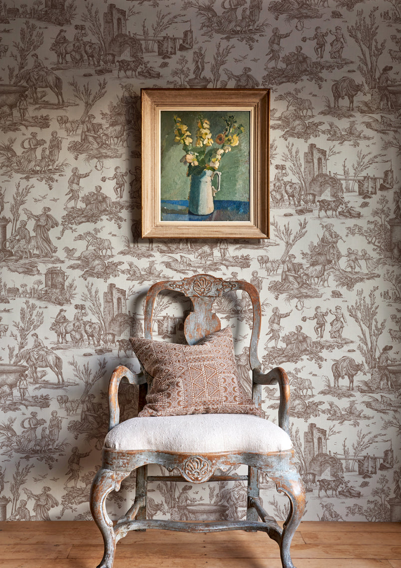 LW 318 607 Toile Baptiste Marron Wallpaper by Lewis & Wood