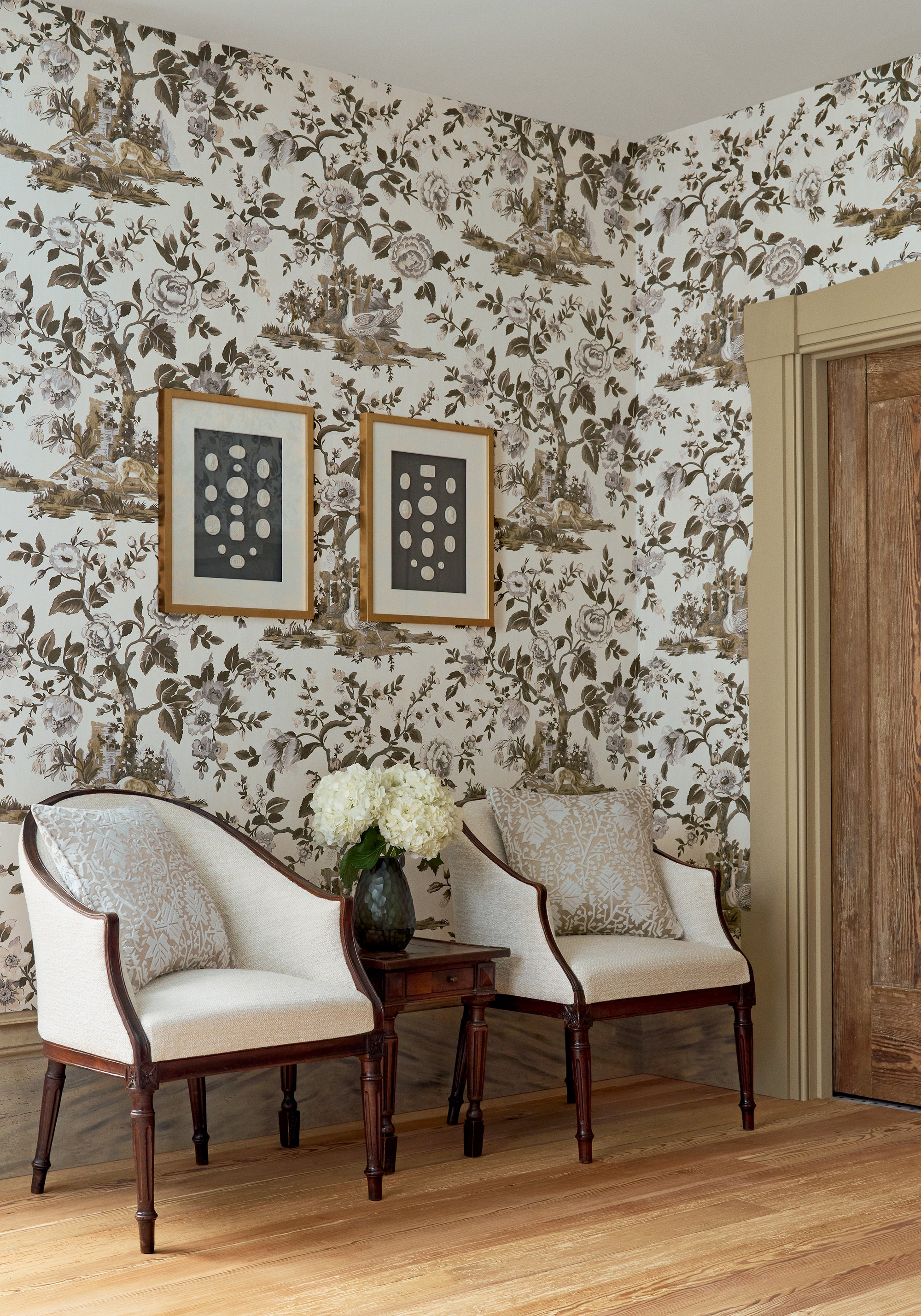 TWW10540 Forest Lodge Brown and White Boxwood Wallpaper by Thibaut