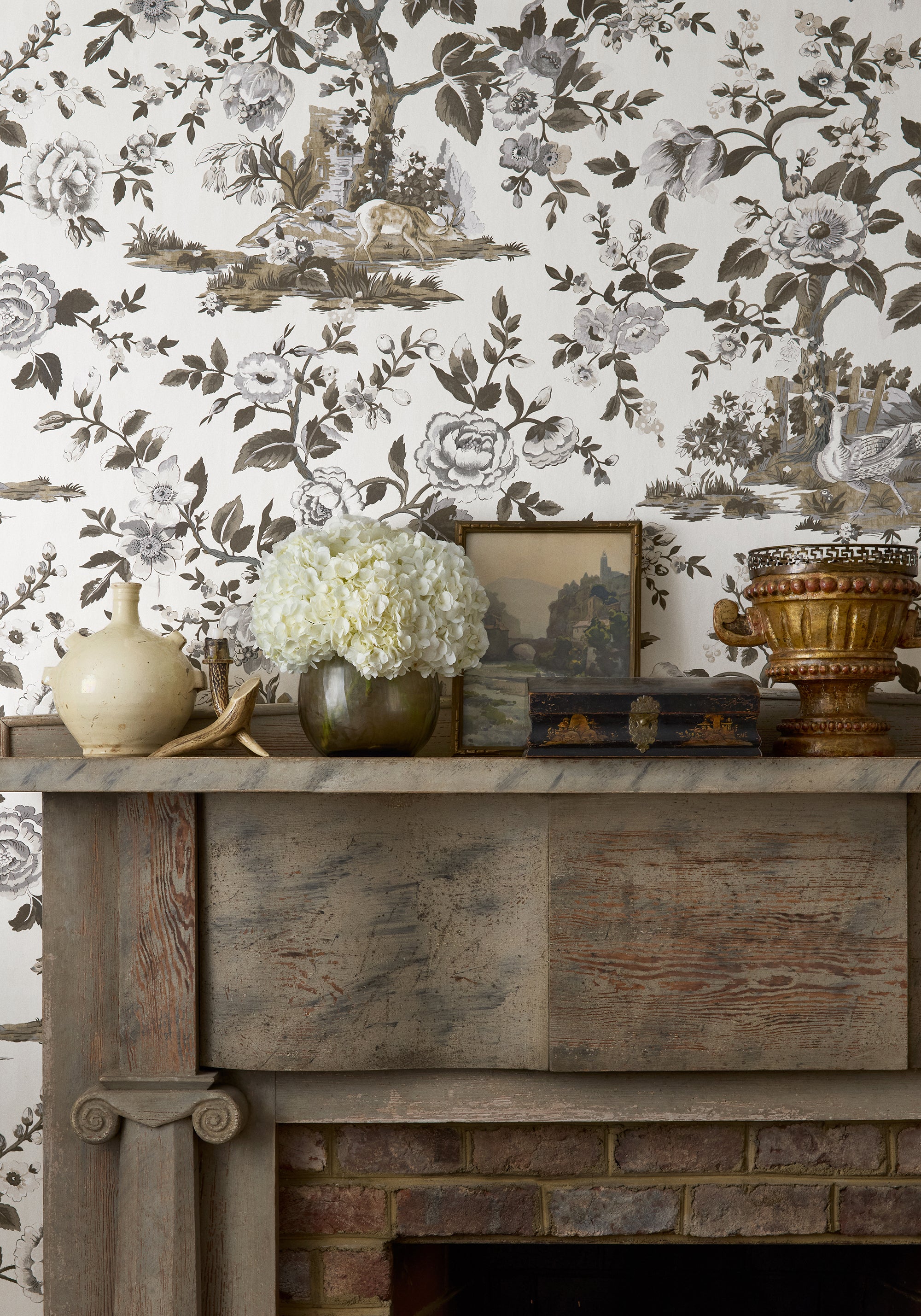 TWW10540 Forest Lodge Brown and White Boxwood Wallpaper by Thibaut