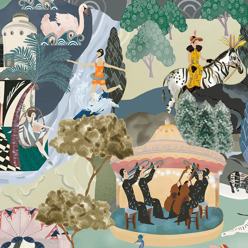 BMHD002/10C The Art Deco Hills Heart Deco Teal & Fushia Wallpaper by Brand McKenzie