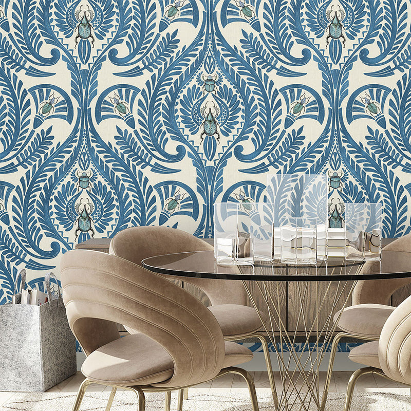 BMHD002/11A The Great Damask Heart Deco Azure Blue Wallpaper by Brand McKenzie