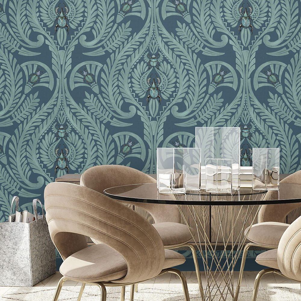 BMHD002/11D The Great Damask Heart Deco Teal Wallpaper by Brand McKenzie
