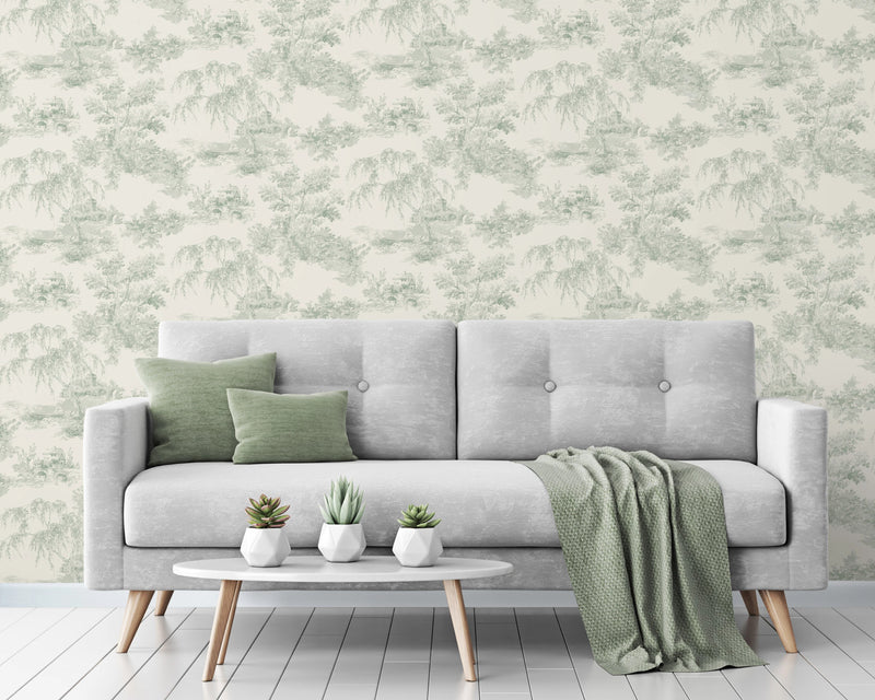 A69801 Toile Green Wallpaper by Grandeco