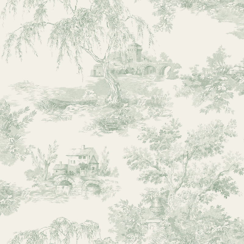 A69801 Toile Green Wallpaper by Grandeco