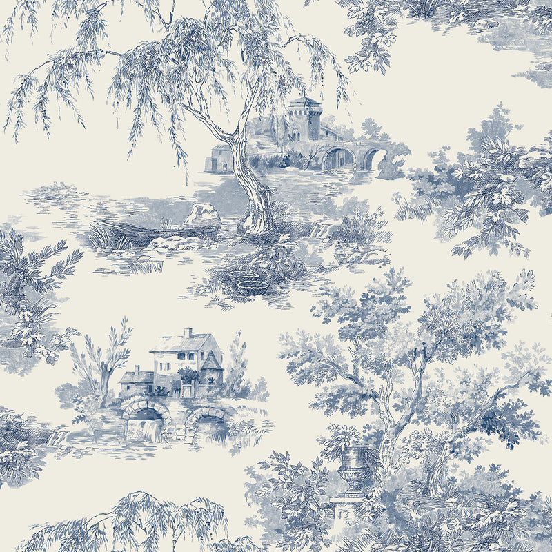 A69802 Toile Blue Wallpaper by Grandeco