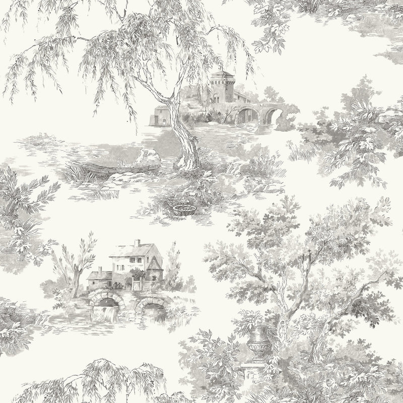 A69803 Toile Grey Wallpaper by Grandeco