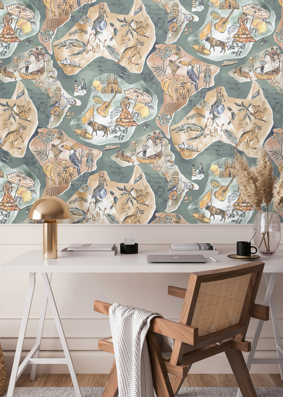 BMPP004/10A Travel Map Wallpaper by Brand McKenzie