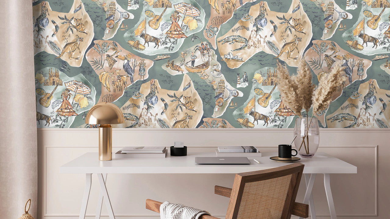 BMPP004/10A Travel Map Wallpaper by Brand McKenzie