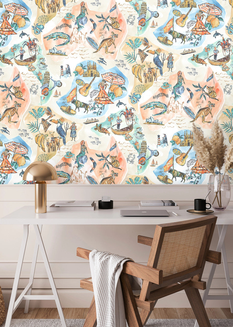 BMPP004/10B Travel Map Wallpaper by Brand McKenzie