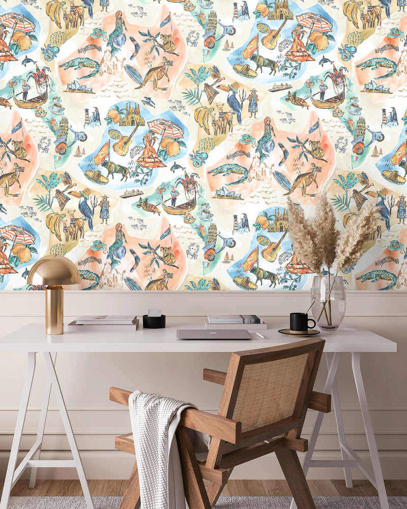 BMPP004/10B Travel Map Wallpaper by Brand McKenzie