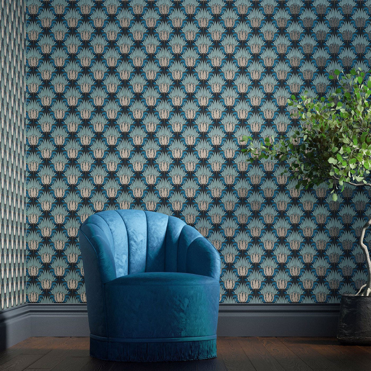 510017 Tulip & Bird Bedford Park Opal & Seafoam Wallpaper by Morris & Co