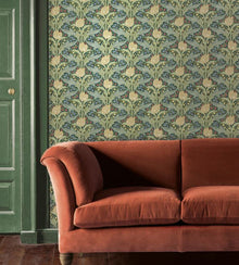 Tulip & Jasmine Original Brantwood Teal Wallpaper By GP & J Baker