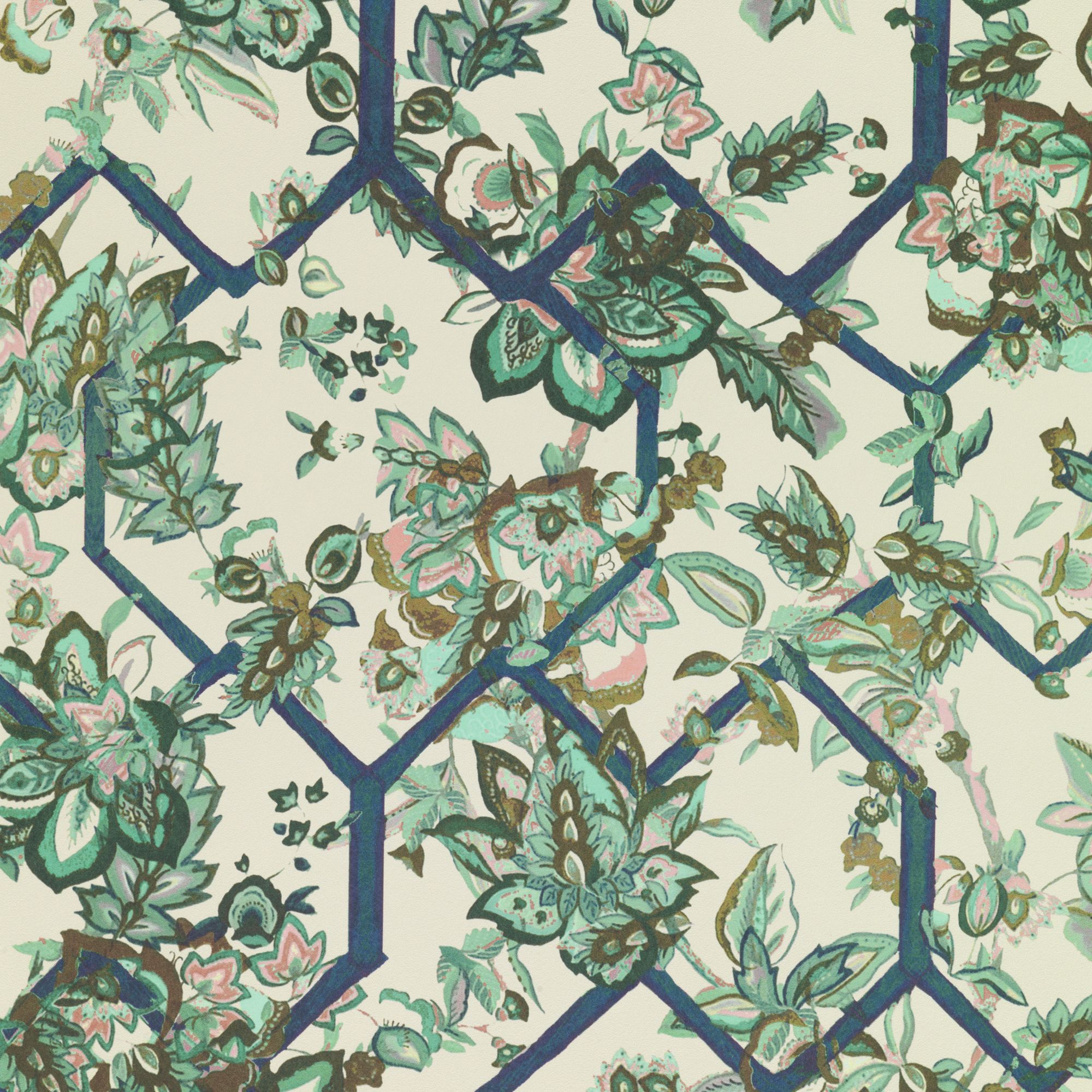 W-CT-MG-IER-24-85 Creeping Trellis Ice Emerald Rose Wallpaper by Parker & Jules