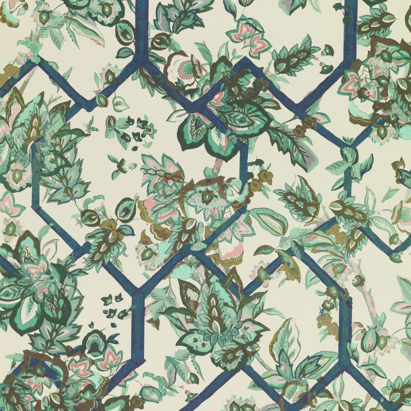 W-CT-MG-IER-24-85 Creeping Trellis Ice Emerald Rose Wallpaper by Parker & Jules