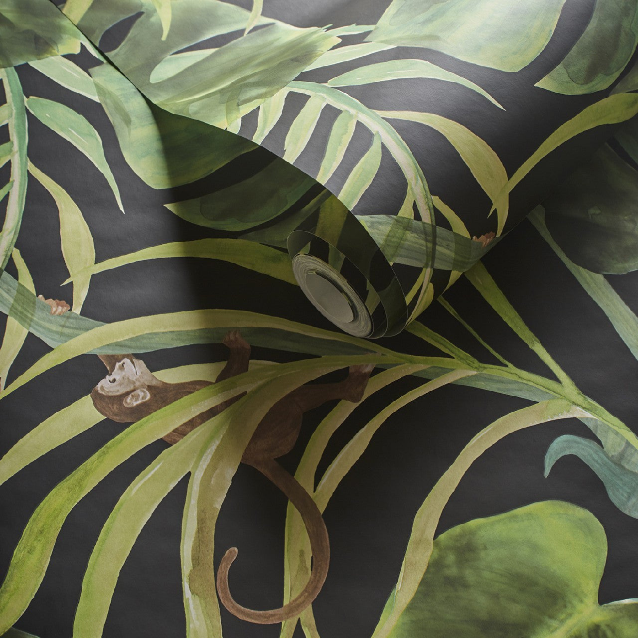 W0083/01 Monkey Business Exotica 2 Ebony Wallpaper by Clarke & Clarke