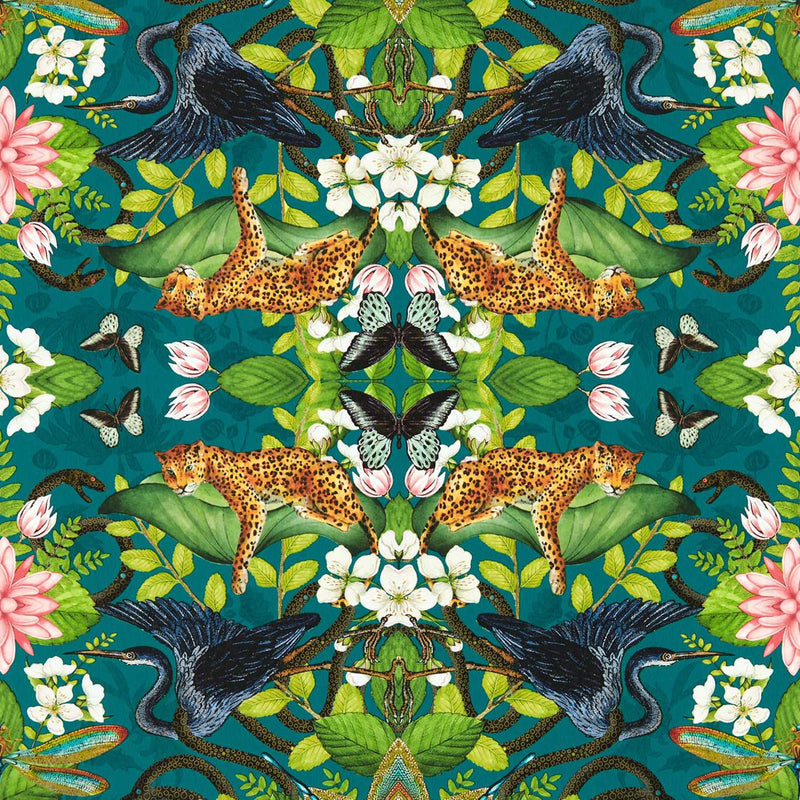 W0136/03 Teal Wonderlust Tea Story Botanical Wonders Wedgwood Wallpaper by Clarke & Clarke