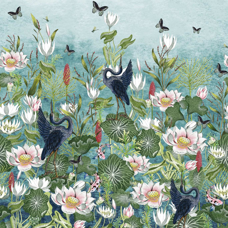 W0138/01 Marine Banner Waterlily Botanical Wonders Wedgwood Wallpaper by Clarke & Clarke