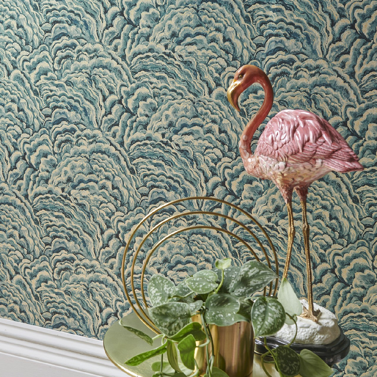 W0142/03 Lumino Exotica 2 Kingfisher/Gilver Wallpaper by Clarke & Clarke