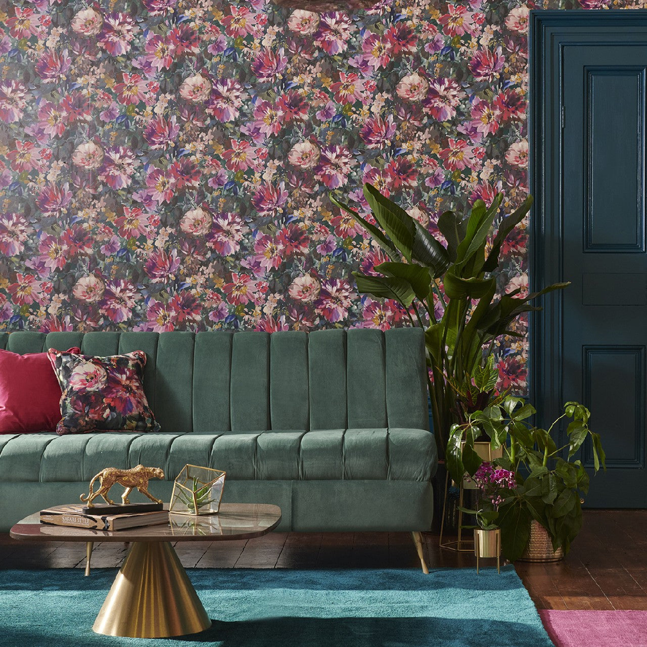 W0145/01 Tahiti Exotica 2 Amethyst/Emerald Wallpaper by Clarke & Clarke