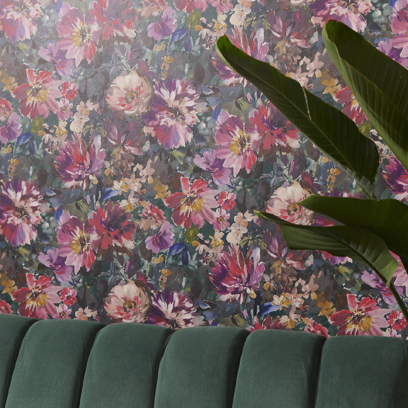 W0145/01 Tahiti Exotica 2 Amethyst/Emerald Wallpaper by Clarke & Clarke