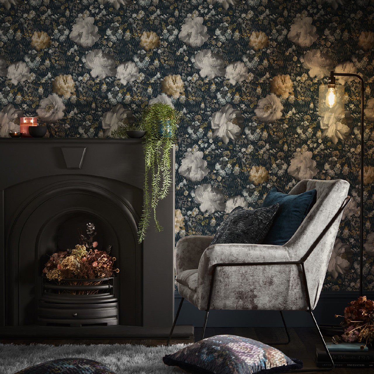 W0148/02 Camile Fusion Midnight/Gold Wallpaper by Clarke & Clarke