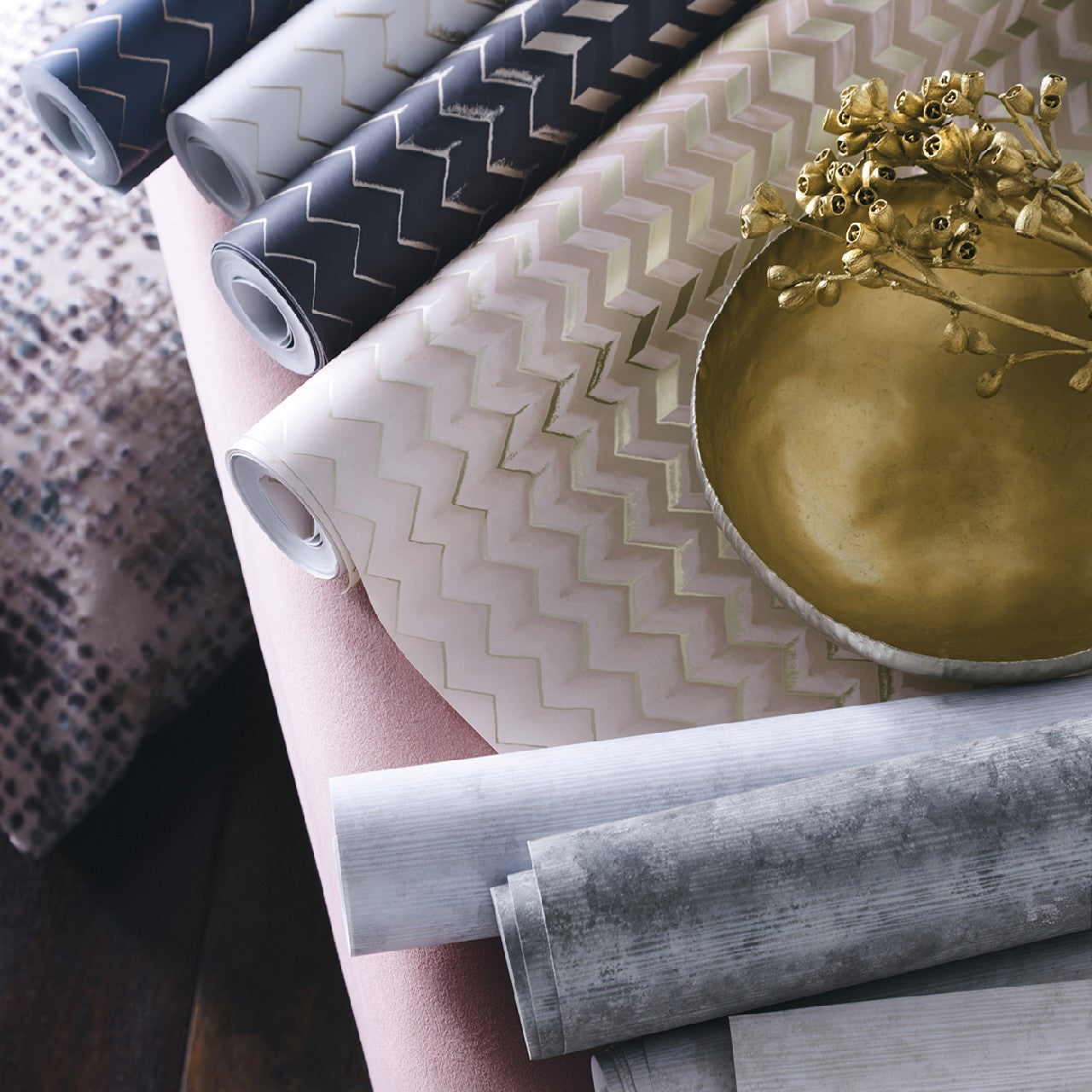 W0150/01 Fragment Fusion Blush/Gold Wallpaper by Clarke & Clarke