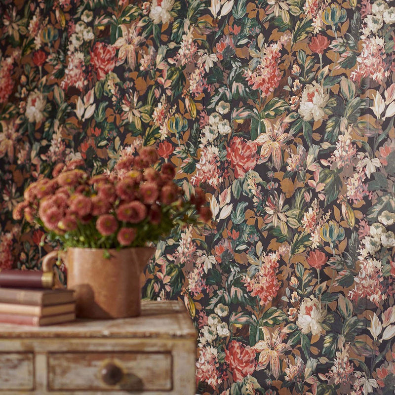 W0158/05 Lilum Marianne Russet and Noir Wallpaper by Clarke & Clarke