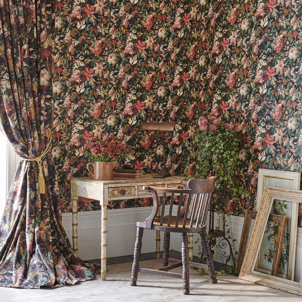 W0158/05 Lilum Marianne Russet and Noir Wallpaper by Clarke & Clarke