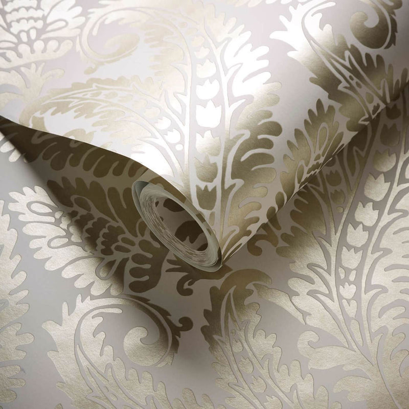 W0161/02 Regale Marianne Gilver and Ivory Wallpaper by Clarke & Clarke