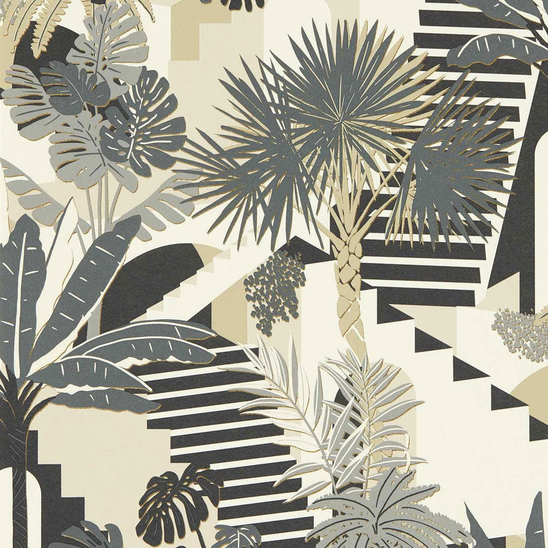 W0186/01 Malindi Breegan Jane Charcoal Wallpaper by Clarke & Clarke