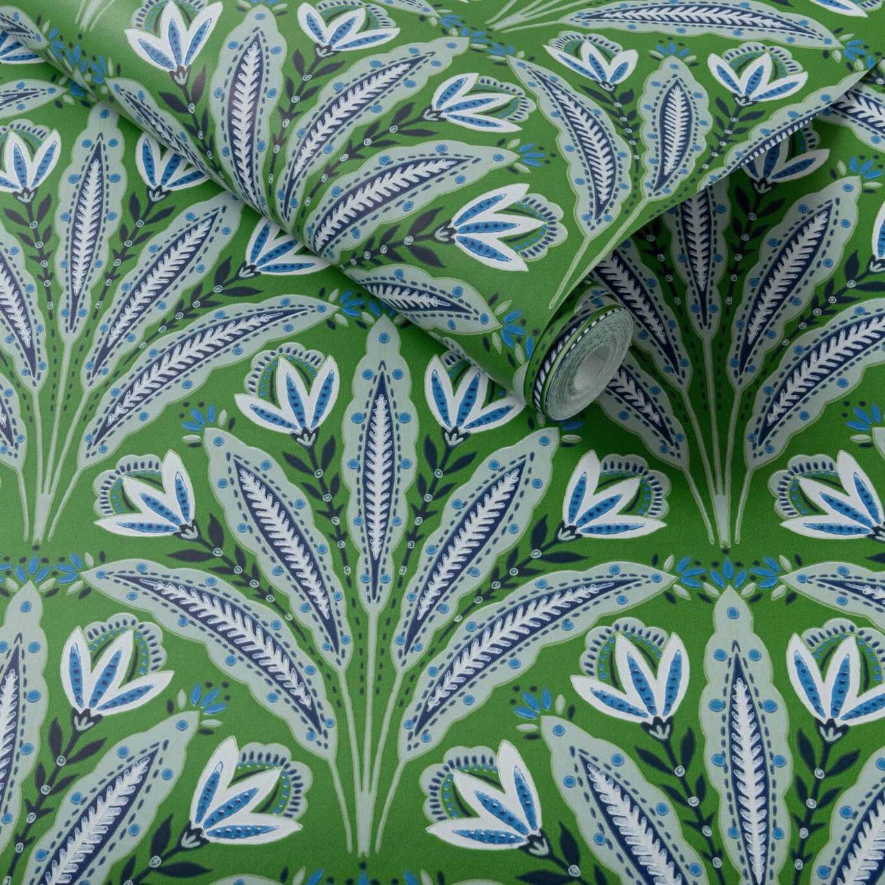 W0193/01 Attingham Secret Garden Cobalt/Green Wallpaper by Clarke & Clarke