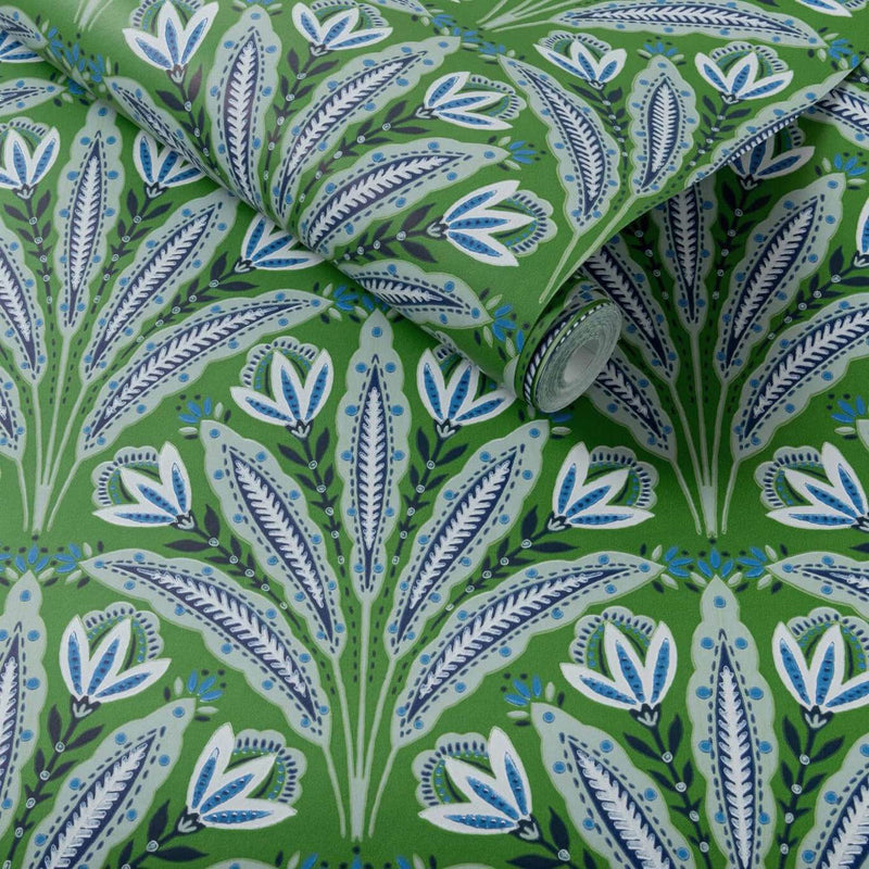 W0193/01 Attingham Secret Garden Cobalt/Green Wallpaper by Clarke & Clarke