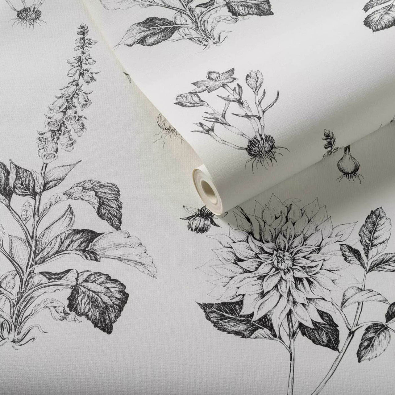 W0197/02 Roseraie Secret Garden Charcoal Wallpaper by Clarke & Clarke