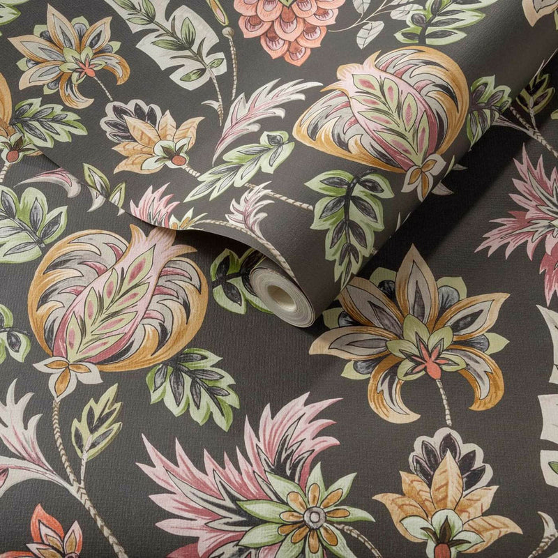 W0198/02 Sizergh Secret Garden Charcoal Wallpaper by Clarke & Clarke