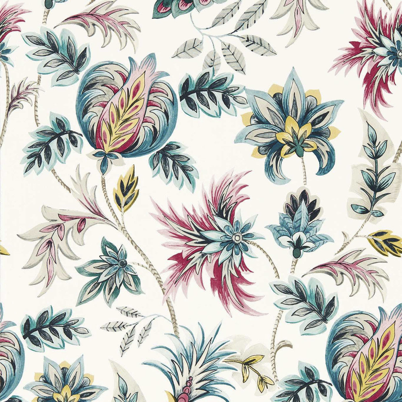 W0198/04 Sizergh Secret Garden Teal/Berry Wallpaper by Clarke & Clarke