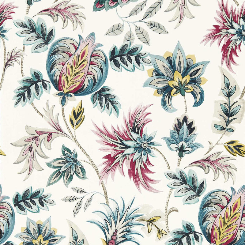 W0198/04 Sizergh Secret Garden Teal/Berry Wallpaper by Clarke & Clarke