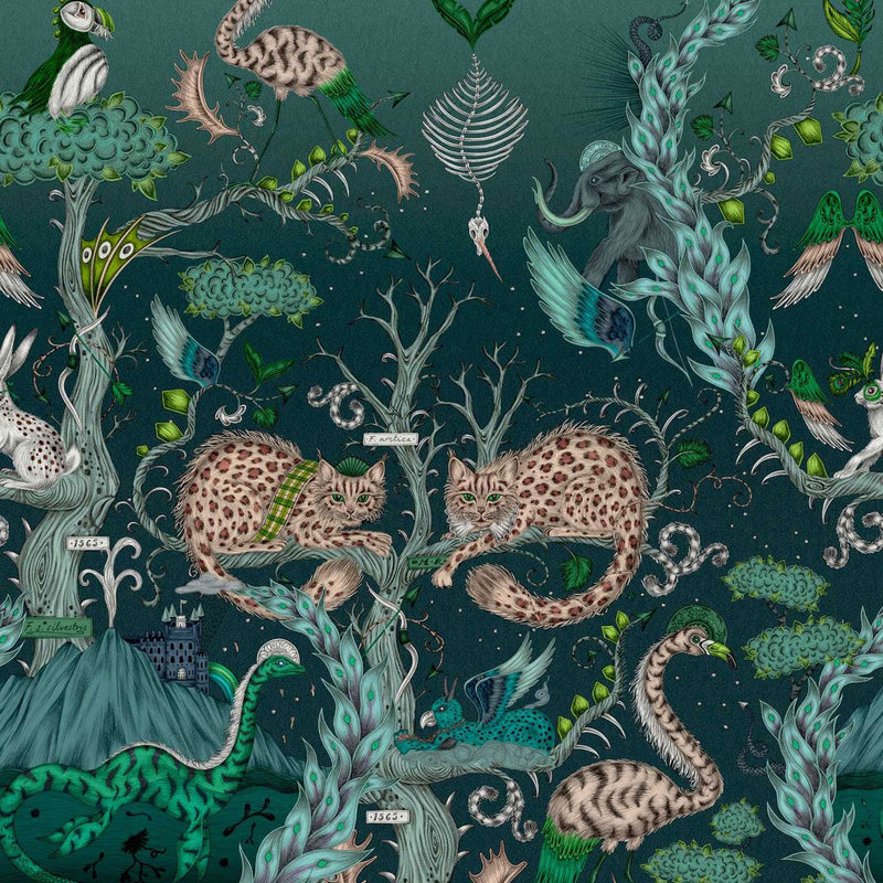 W0202/01 Highland Wonder Mythica by Emma J Shipley Lagoon Wallpaper by Clarke & Clarke