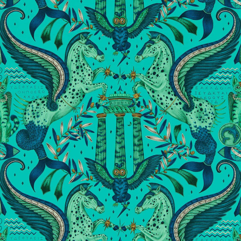 W0215/02 Odyssey Mythos Mythica by Emma J Shipley Peacock Wallpaper by Clarke & Clarke