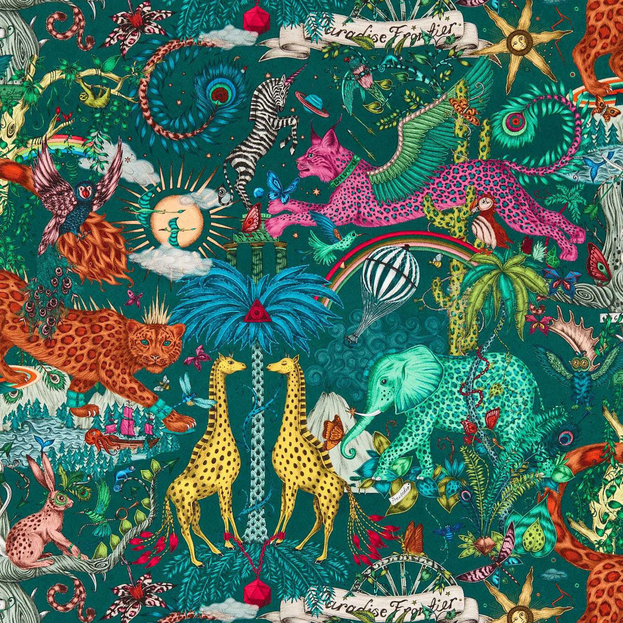 W0216/05 Paradise Lost Mythica by Emma J Shipley Teal Wallpaper by Clarke & Clarke