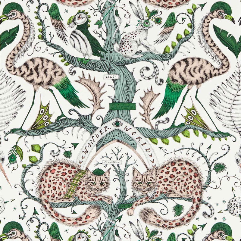 W0219/03 Wonder World Mythica by Emma J Shipley Emerald Wallpaper by Clarke & Clarke