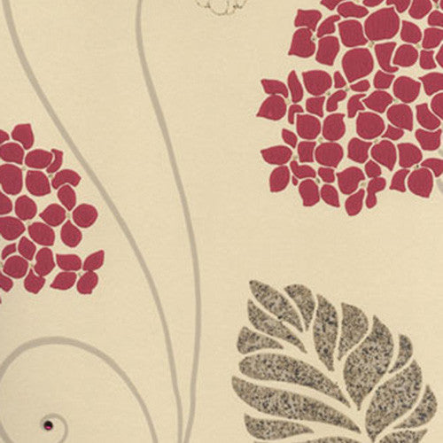 Kandola First Love Hydrangea wallpaper Crystalised, Cream/Fuchsia - W1434/02/501 Pattern