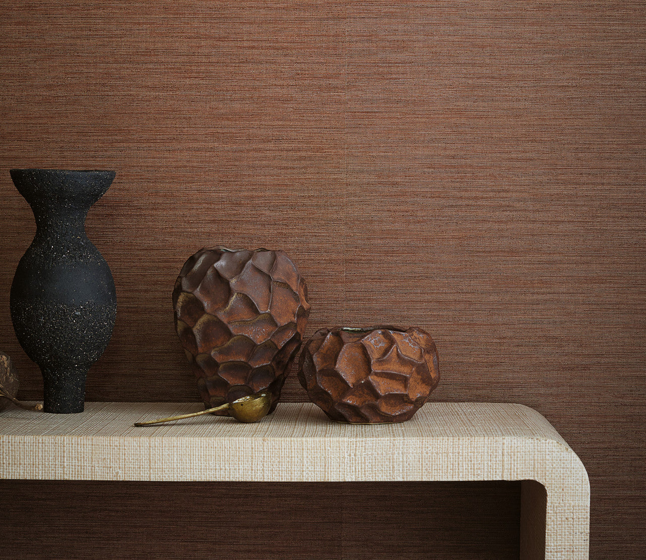 W462/14 Ciro Abaca Embossed Russet Wallpaper By Romo