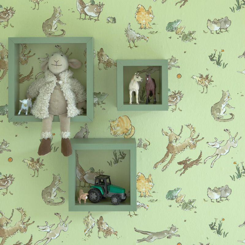 Zagazoo Quentin's Menagerie Fresh Lime Green - W6063/01 Wallpaper