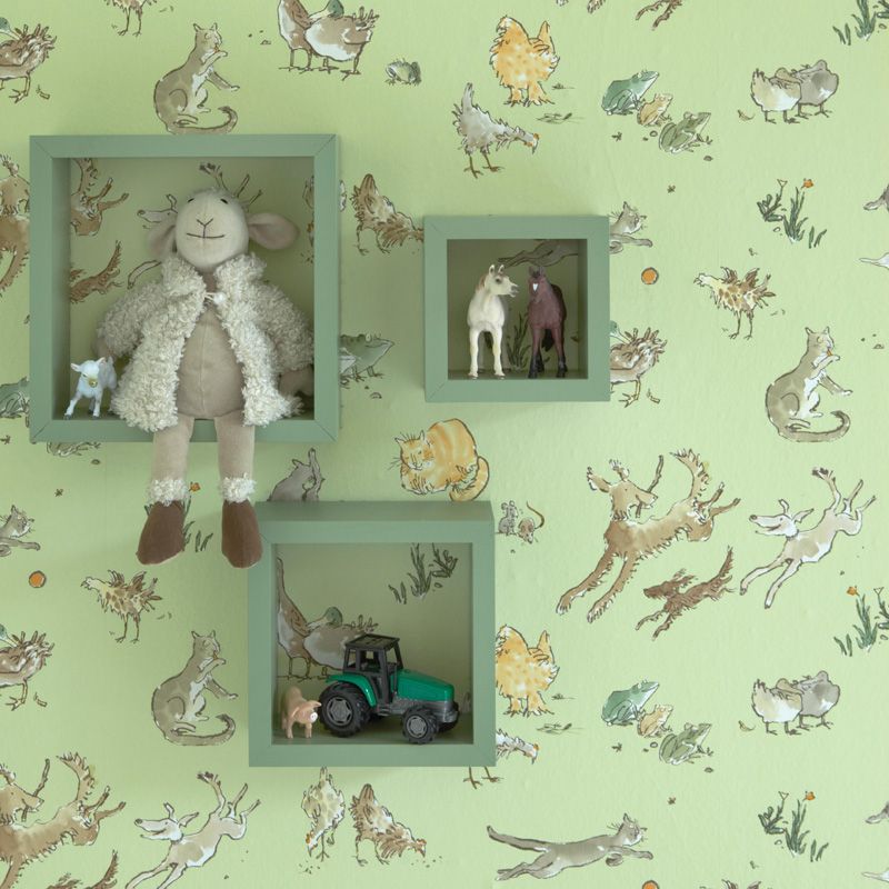 Zagazoo Quentin's Menagerie Fresh Lime Green - W6063/01 Wallpaper