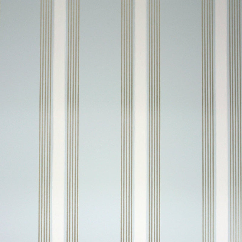 Osborne & Little Strand Grosvenor Stripe Pale Steel Blue, White and Gilver - W6291-05 Wallpaper